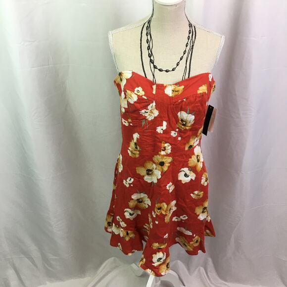 Speechless Floral Strapless Dress Red Orange Jrs S - Picture 1 of 16